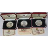 Three Pobjoy Mint silver proof crowns with certificates.