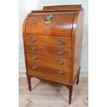 An Edwardian ladies cylinder bureau with painted decoration, height 105cm.