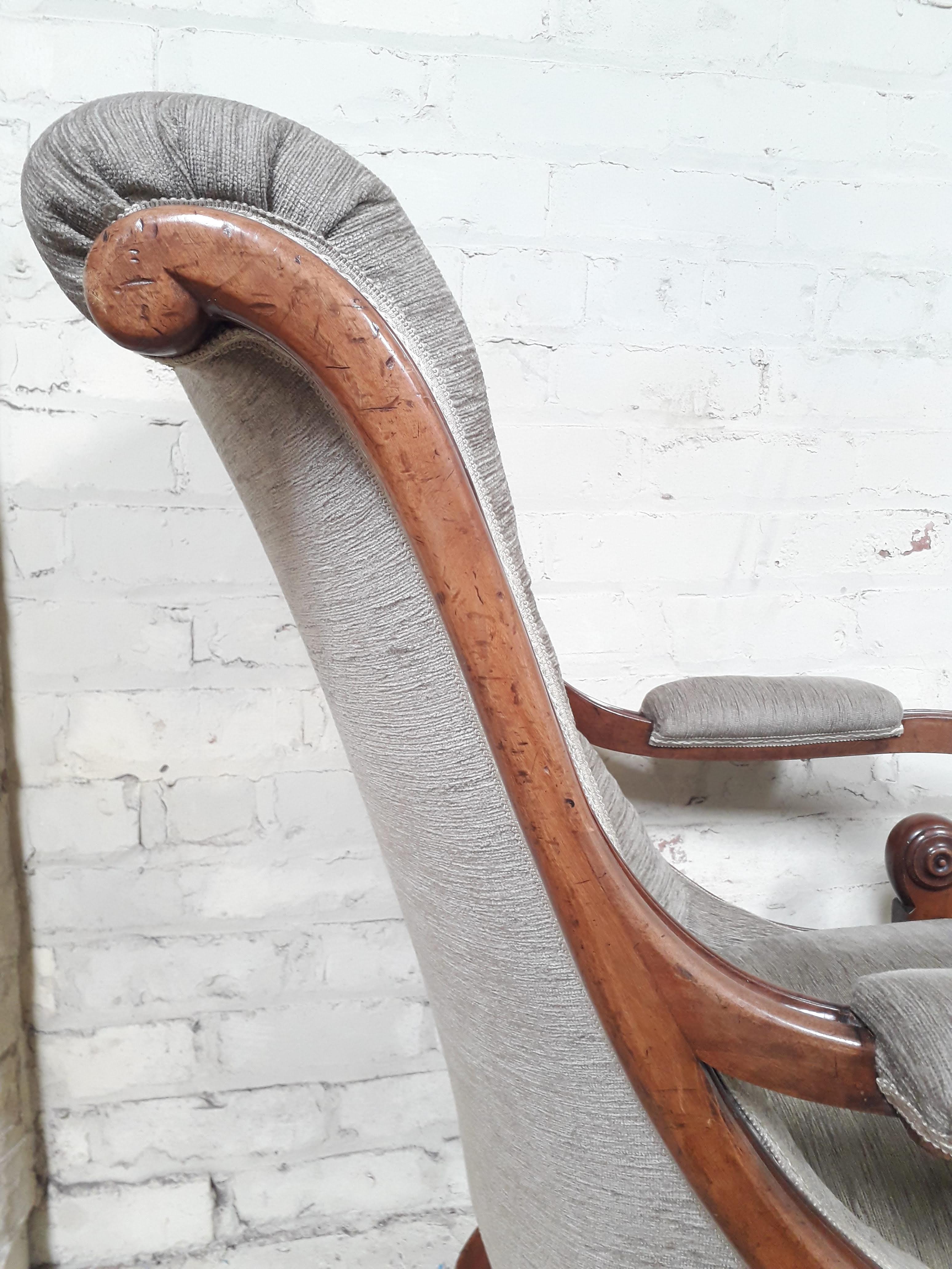 A Victorian walnut armchair with scroll arms, width 69cm, depth 84cm & height 99cm. - Image 12 of 15