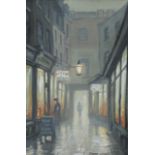 Steven Scholes (b1952), "Crown Passage Pall Mall London 1962", Northern Art, oil on canvas, 19cm x