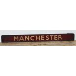 An old wooden double sided signal sign Liverpool/Manchester, length 82cm.