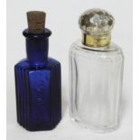 A silver plated and cut glass scent bottle stamped 'J Demuth Berlin', height 9.5cm, together with