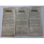 Three publican's retail licences dated 1826 for The Mason's Arms Prestwich.