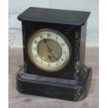 A late 19th century black slate and marble mantle clock, height 20cm.