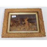 A chrystoleum featuring young ladies feeding birds, framed, gross dimensions 36cm x 29cm.