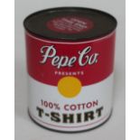 A Pepe Co T-Shirt in a can circa 1990, sealed.