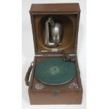 A portable Decca gramophone.