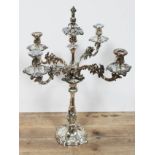 A four branch silver plated candelabra, height 60cm.