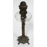 A brass and glass Matador oil lamp, height 36cm.