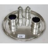 A Walker & Hall silver plated cruet and tray for the Levens Hotel Kendal.