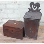 A Victorian rosewood work box and a Georgian candle box.
