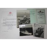 A small quantity of ephemera relating to the HMS Cockade circa 1950s and an autographed letter