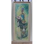 A 1960s retro print depicting a girl on donkey, framed 46cm x 110cm.