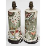 A pair of Art Deco style pottery table lamps, height 36cm.