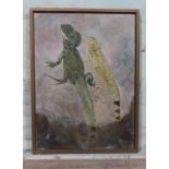 20th century school, pair of lizards, oil on canvas, 70cm x 96cm, signed lower right 'Murray', retro