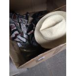 A box of misc including hats, and bags etc