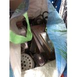 A bag of various items including metalware, etc