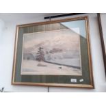 Signed print "Hard Winter at Grasmere" after D R E Hunt approx 36 x 48 cm, framed and glazed appx 60