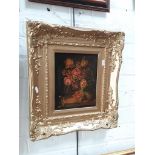 A still life 23 x 19 cm in oils in ornate gilt frame 39 x 43 cm