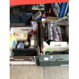 3 boxes of misc bric-a-brac and bar related items to include trays, clocks, picture frame,