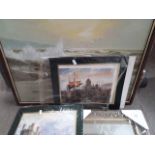 A seascape oil, small mirror and prints
