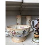 A Crown Devon Fielding bowl and a pair of Crown Ducal vases