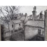Charcoal drawing, townscape, indistinctly signed Mike C? appx size 50 x 40 cm