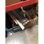 A box and a basket of tools and household items