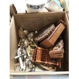 Box with wooden ware and plated cutlery