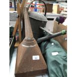 Galvanized bucket, a funnel, camping/fishing chair and a small swing mirror