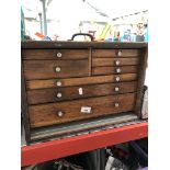 Three small wooden multi drawer tool chests