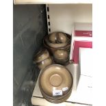 A quantity of Denby teaware and wooden bowl