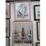 After L.S. Lowry, Town Centre, print, together with a retro 1980s Stenbo print of a 1920s lady.