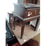 Three items of furniture comprising a refectory table, a Stag bedside cabinet and a turned wooden