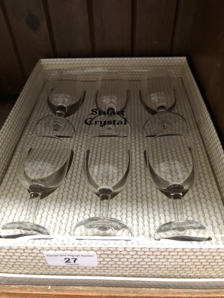 A boxed set of 6 Stuart crystal wine glasses