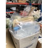 Two boxes of stationary, craft items and artificial flowers, etc