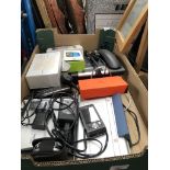 A box of mixed electrical including mobile phones, home phone, hard drives etc