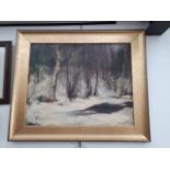 Georg Schwacha (American 1908-1986), woodland scene, oil on board, 75cm x 60cm, signed lower