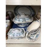 A mixed collection of pottery including tureens, and Masons ironstone sauce boats