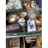 A mixed box including cheese dish, pottery, glassware etc