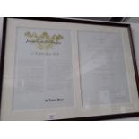 Framed menu from Le Train Bleu, framed and glazed appx 55 x 73 cm