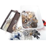 A box of brooches, hatpins etc