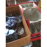 2 boxes of glasses and glass dishes