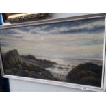 A coastal scene, oil on board, signed A Rampling, approx size 77 x 41 cm