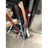 Two garden edging shears and two pick axes