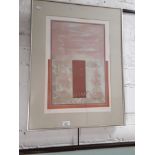 Signed limited edition abstract print, signature indistinct, appx 48 x 34 cm, glazed and framed 70 x