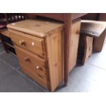 Three items of furniture comprising a rustic wooden bench, a pine bedside cabinet and a pine CD