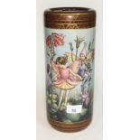 A porcelain vase of cylindrical form with decoration depicting fairies. In good condition, no marks,