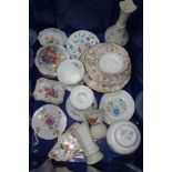 A box of cabinet china including Royal Crown Derby, Belleek, Royal Doulton, Wedgwood etc.