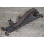 A wrought metal door knocker formed as a ducks head, length 32.5cm.